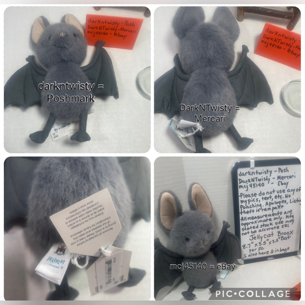 BNWT JELLYCAT BROOX BAT ADORABLE AUTH DIGITAL REC - Picture 3 of 9